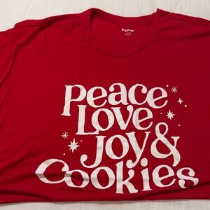 Old Navy Red Tee with Peace Love Joy & Cookies Print